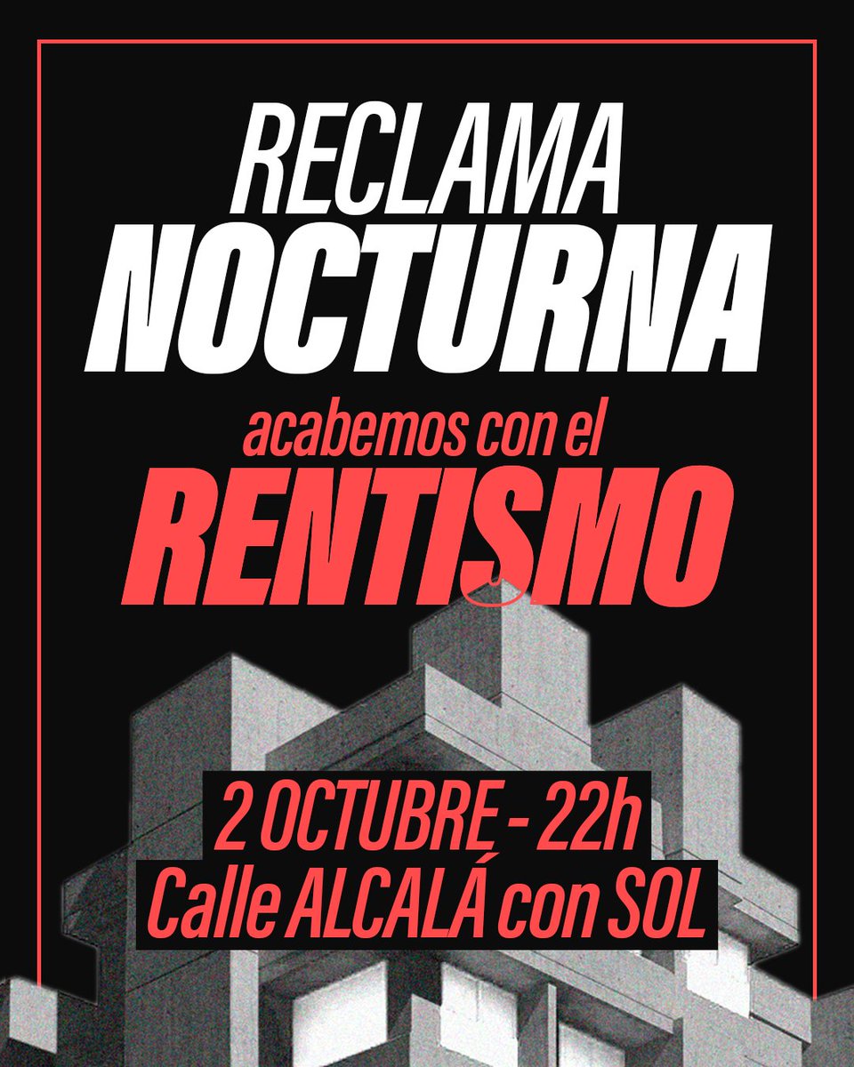 CJS_Madrid's tweet photo. RECLAMA NOCTURNA POR LA VIVIENDA

Acabemos con el rentismo, señalemos a todos los culpables.

📍Calle Alcalá con Sol - 22h https://t.co/OozTPQC9oV