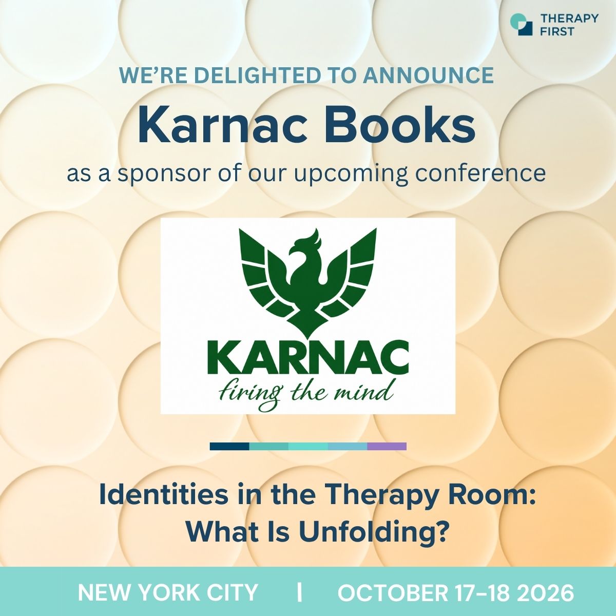 TherapyFirstOrg's tweet photo. We’re delighted to welcome @KarnacBooks as an official sponsor of Identities in the Therapy Room: What Is Unfolding? 📚✨

Founded in 1950, Karnac Books is the world's leading independent psychoanalytic and psychotherapy bookseller and publisher. Over more than 75 years, they have become an iconic presence in psychoanalysis and psychotherapy.

We’re honored to have their support.