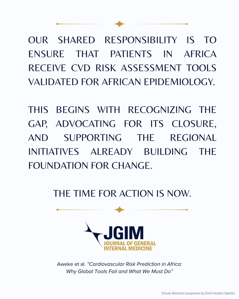 JournalGIM's tweet photo. Global cardiovascular risk calculators often fail African poplns. This perspective highlights why miscalibration occurs and outlines practical, achievable solutions for locally relevant CVD risk prediction in Africa. @MGifawosen @Kebronwa

Read in #JGIM:  https://t.co/g1W5BtToeO https://t.co/G5tK9wJbvh