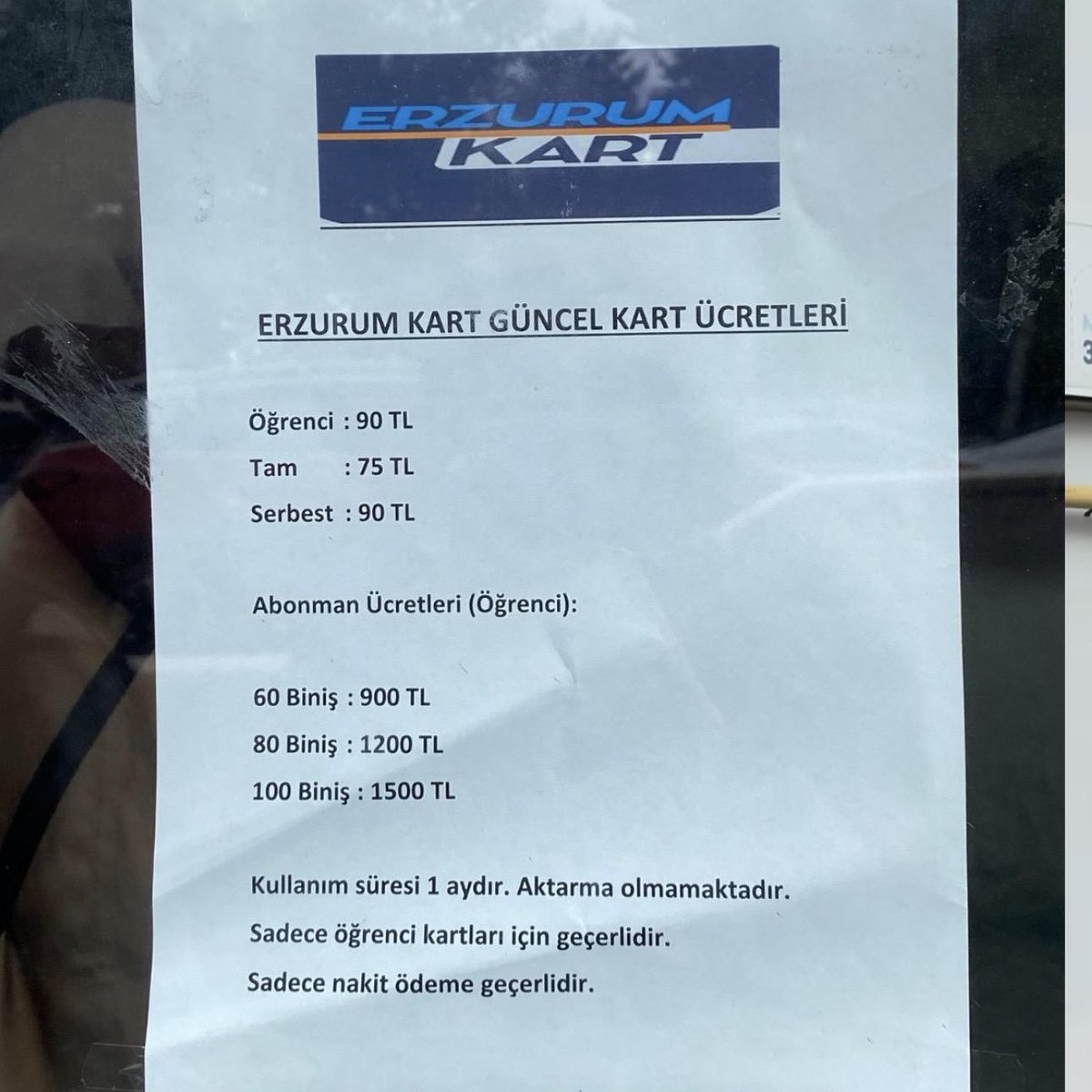 bosunatiklama's tweet photo. Erzurum'da otobüs kartı çıkartma ücreti:

▬ Tam: 75 TL
▬ Öğrenci: 90 TL https://t.co/sGioGIfBnc