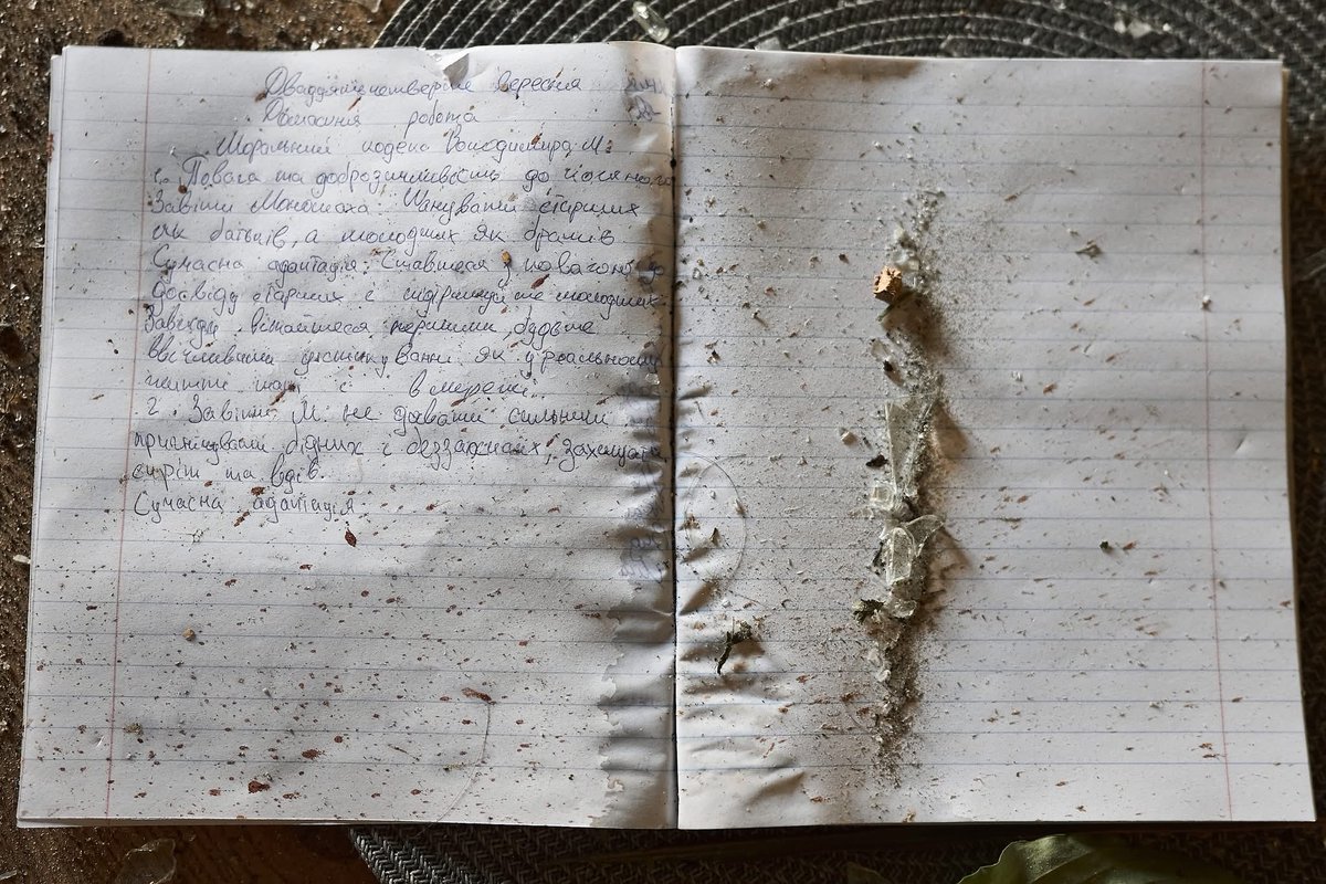 avalaina's tweet photo. This is the unfinished homework of 14-year-old Daniel Umansky.

On the morning of September 25, Daniel was sitting in his room in Kyiv, doing his homework.

He was writing about Volodymyr Monomakh, a ruler of Kyivan Rus, and his moral teachings written almost nine centuries ago. The assignment asked Daniel to think about how those principles might be understood today.

He wrote about respecting others, protecting the vulnerable, helping orphans, and other basic human principles.

Daniel never finished his home assignment.

At around 8 a.m., a Russian het drone struck his apartment building in the center of Kyiv.

Daniel was killed in his room. Among the wreckage of the family’s apartment, his school notebook remained open.

There is a terrible symbolism in what Daniel was writing at the moment his life was taken. A 14-year-old boy was trying to put into modern words a centuries-old principle: the strong must not be allowed to destroy the weak.

He never finished that thought. A Russian drone reached his room first. You can see the drops of blood on his school notebook. 

Today, Daniel was laid to rest in Israel, where his grandparents live. 

In September 2026 alone, there were 235 air alerts in Kyiv. Schools, hospitals, universities, infrastructure, and residential buildings were under deliberate Russian attacks. Hundreds of civilians were injured. Around thirty were killed. Danya was one of them. There should be responsibility. There should be just peace. 

His mother was wounded in the same attack, and the family’s home was damaged.

Those who would like to support the family can do so via PayPal: natali.umansky@gmail.com

Photo @libkos and from the family archive.