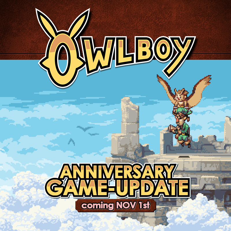 DPadStudio's tweet photo. Working on an update for Owlboy for the first time in many, MANY years. 

Read more about the upcoming features and additions on Steam (link below).

#steam #owlboy #gamedev #pixelart https://t.co/jjP1fRMo7G