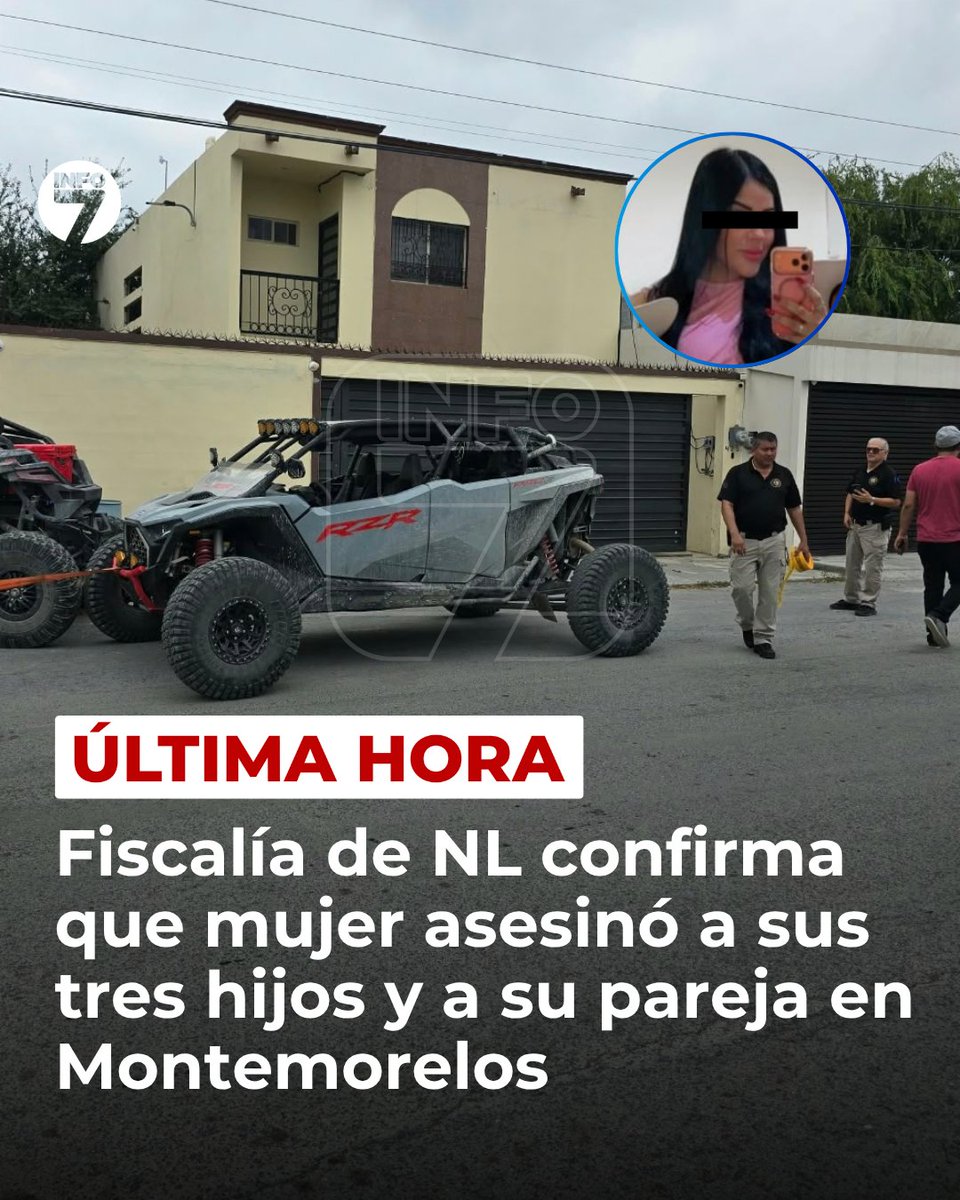 info7mty's tweet photo. 🚨 La Fiscalía de Nuevo León confirmó que una mujer fue responsable de la muerte de sus tres hijos y su pareja sentimental en Montemorelos, antes de quitarse la vida.

Las autoridades mantienen abierta la investigación para esclarecer las circunstancias del caso. https://t.co/Cc593FT36P