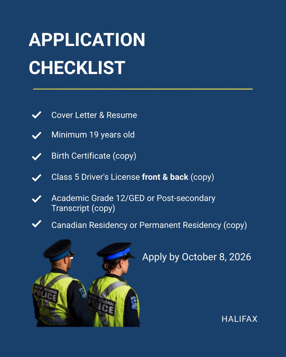 HfxRegPolice's tweet photo. Are you compassionate, community-minded, service-oriented, and ready to make a difference?
Join the next HRP Cadet Class! Deadline to apply, extended to 11:59 p.m., October 8, 2026. Halifax Regional Police Cadet Recruitment | Halifax https://t.co/yg0AI4alre