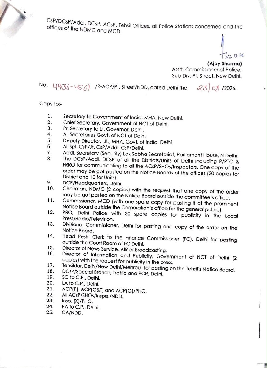 DCPNewDelhi's tweet photo. 🔶 Public Notice | New Delhi District

Section 163 of BNSS, 2023 is in force in New Delhi District to ensure public safety, public order and smooth traffic movement.

🔸 Unauthorised gatherings, public speeches, shouting of slogans, processions, demonstrations, dharnas and other specified activities are prohibited.

🔸 Citizens are requested to strictly comply with the order and cooperate with Delhi Police.

Violation will invite legal action as per law.

@PTI_News 
@ANI 
@ians_india 
#DPUpdates