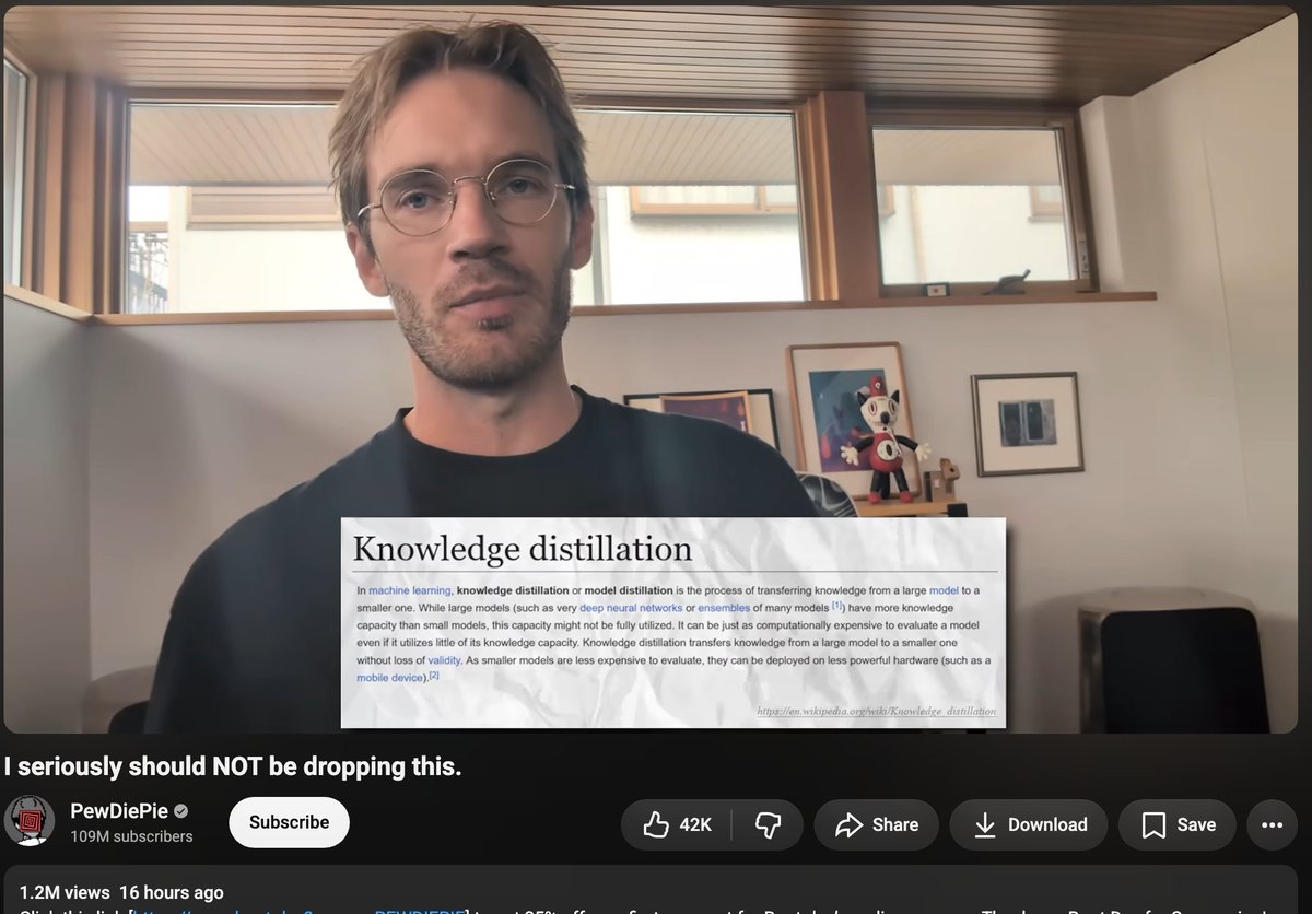 0x0SojalSec's tweet photo. - PewDiePie trying to distill GPT-Sol
- OpenAI ban his account
- OpenAI trained on the open web.
- PewDiePie tried to trained from the model’s answers.
- Same idea, opposite consequences.
- PewDiePie says OpenAI banned him twice while he was building a local model.
- PewDiePie’s latest project is a reminder of who actually owns the pipeline.
- They spent years absorbing public data.
- He spent weeks trying to improve a small local model.
- If distillation is theft, what do we call the original training run?
- “why do we pay for the model?