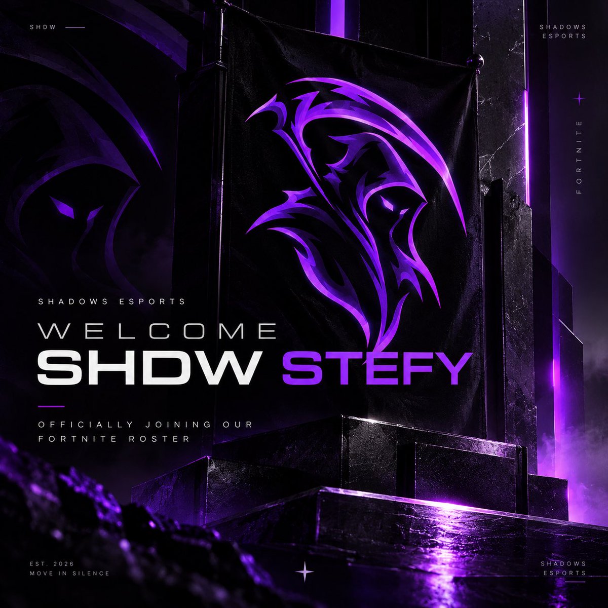 ShadowEsportsHQ's tweet photo. We are pleased to announce that Stefy has officially signed with SHADOWS, joining our competitive Fortnite roster under contract for the upcoming season.

We’re excited to have him represent SHDW and to see what we can build together.

Welcome to SHADOWS, Stefy. 🌑

#SHDW https://t.co/dyBhnIi9qT