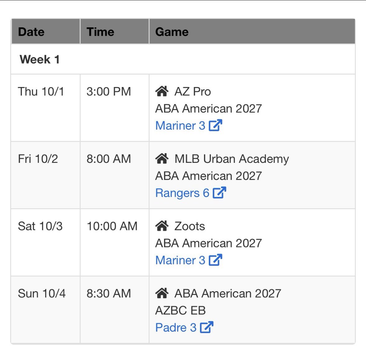 bradynmaz's tweet photo. My schedule this weekend for the Fall classic playing with ABA AMERICAN 2027!@AZFallClassic https://t.co/Ye8rvBgID8