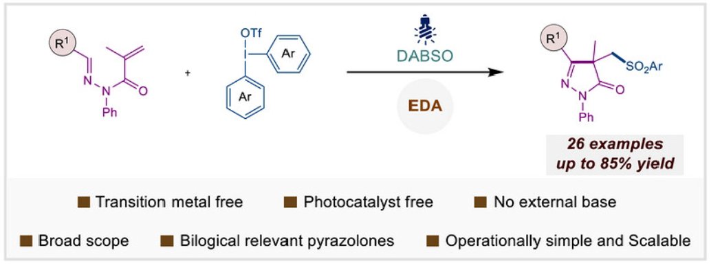 SMLab_IITJ's tweet photo. Out Now!📢

Delighted to dedicate our publication ‘Photoinduced EDA Complex-Driven Radical Cascade Strategy Toward Sulfonylated Pyrazolones’ to Prof. Armido Studer on the occasion of receiving the Paracelsus Prize.

🔗https://t.co/1kDCloZg1B
Congratulations to @p22cy005 @SM_IITJ https://t.co/yyEMgyzfj5