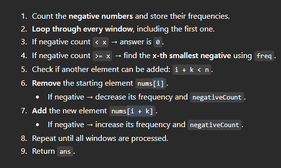 _Satya_madhavi's tweet photo. Day 15 🚀

Solved Sliding Subarray Beauty today! 🔥

Getting used to using frequency arrays for tracking occurrences and finding elements efficiently.

Sharing my notes for revision! 📝

#100DaysOfCode #Java #DSA #LeetCode https://t.co/3bV53CetPV