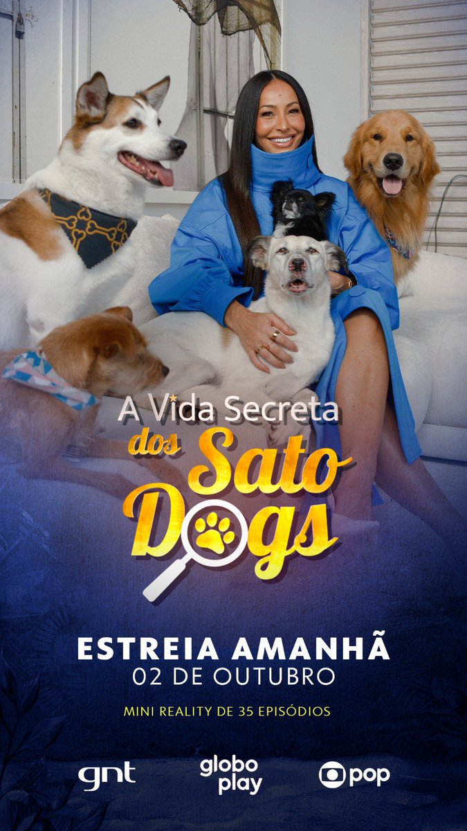 SabrinaSato's tweet photo. Vocês acham que cachorro não fofoca? Acham errado! 😂🐶 Amanhã estreia o reality dos meus 5 netos (filhos da Zoe, tá?) e a vida secreta deles vai ser revelada! Um reality vertical no @globoplay, @canalgnt e #GloboPop. É muito amor! 💛✨ https://t.co/ekocNKaFGP