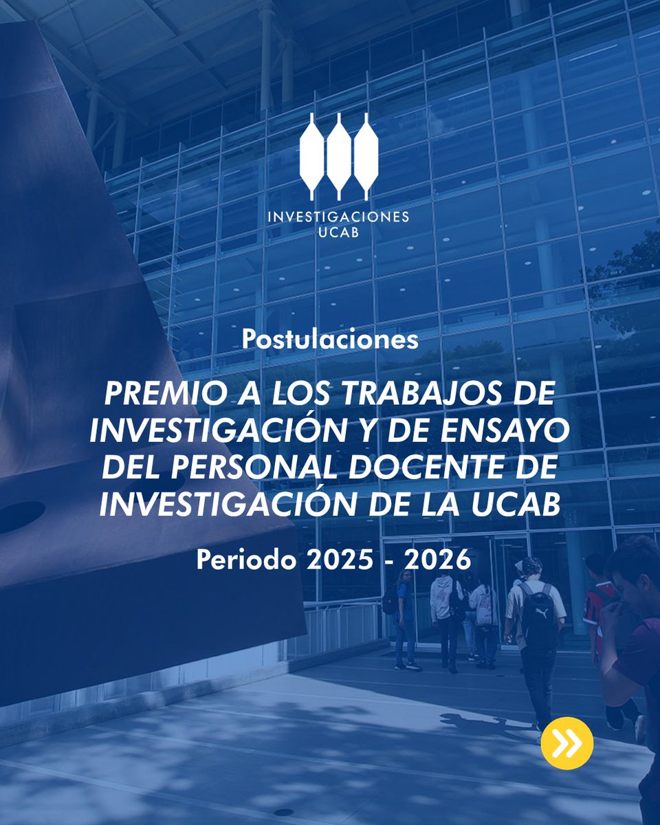 InvestigaUCAB's tweet photo. Docente investigador #UCAB 📢

Postula tu producto académico para el Premio a los Trabajos de Investigación y de Ensayo del personal docente de investigación de la #UCAB desde el #4Sep al #6Nov

Escribe a los correos📩jhernaez@ucab.edu.ve | jdasilva@ucab.edu.ve https://t.co/gaUQ8topQ2