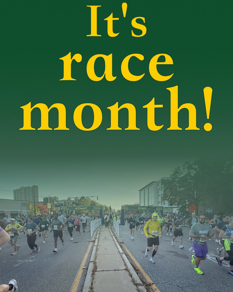 RunBaystate's tweet photo. 🏃‍♀️ IT’S RACE MONTH! 🏃‍♂️

The countdown is officially on—just ONE MONTH until the Baystate Marathon, Half Marathon &amp; Half Marathon Relay! 💚💛

Who’s ready to race? 👀

#BaystateMarathon #RunBaystate #RaceMonth https://t.co/SLv4vCs3PO