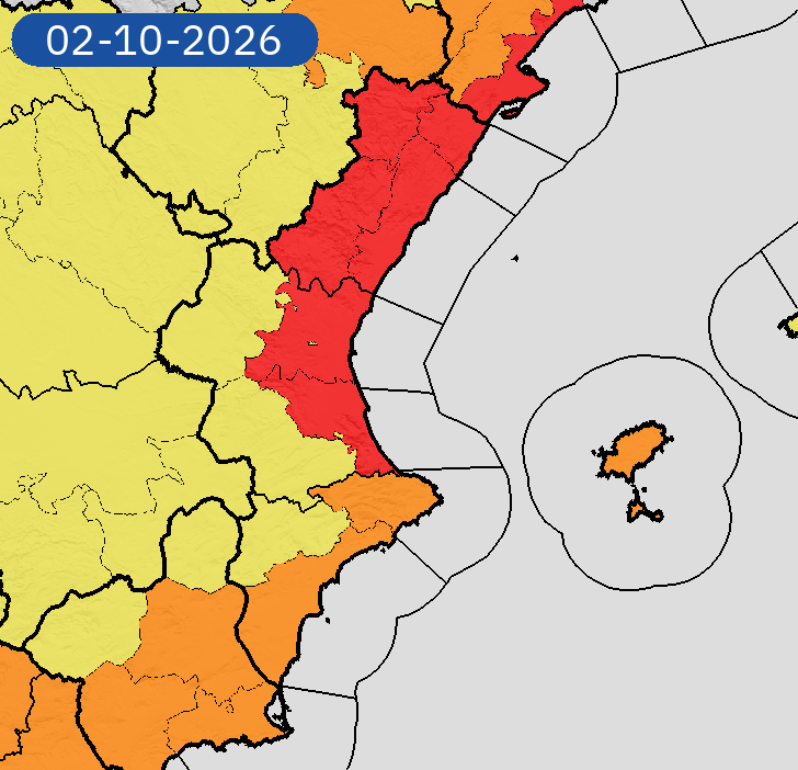 AEMET_CValencia's tweet photo. 01/10 20:48 AVISOS HOY Y MAÑANA | Comunitat Valenciana: lluvias y tormentas. Nivel máximo de aviso: rojo.
Actualizaciones en https://t.co/R3Fs2JzKgr https://t.co/czRTE3G4nI