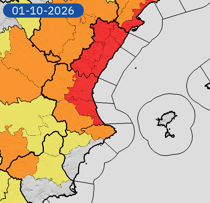 AEMET_CValencia's tweet photo. 01/10 20:48 AVISOS HOY Y MAÑANA | Comunitat Valenciana: lluvias y tormentas. Nivel máximo de aviso: rojo.
Actualizaciones en https://t.co/R3Fs2JzKgr https://t.co/czRTE3G4nI