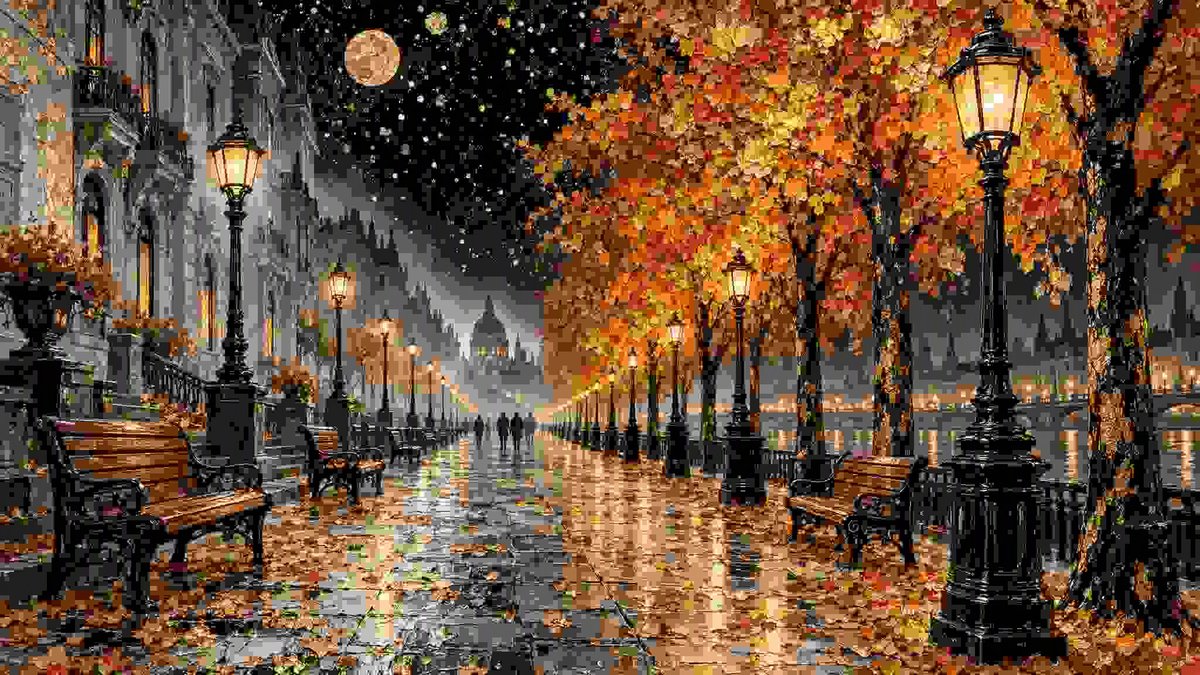 Golden Autumn Night Boulevard