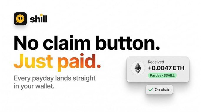 rayydonz's tweet photo. No claim button. No waiting. Paid instantly. 💶
Every $SHILL payment goes straight to your wallet — directly on-chain.
Clock in. Get paid. Simple.
Join now: https://t.co/l7wTnQipZ6
CA: 0x93cff6dc0cf59680b8d85b9f3312a24bf1a7c1d8

#shill https://t.co/HTj5JVQdFd
