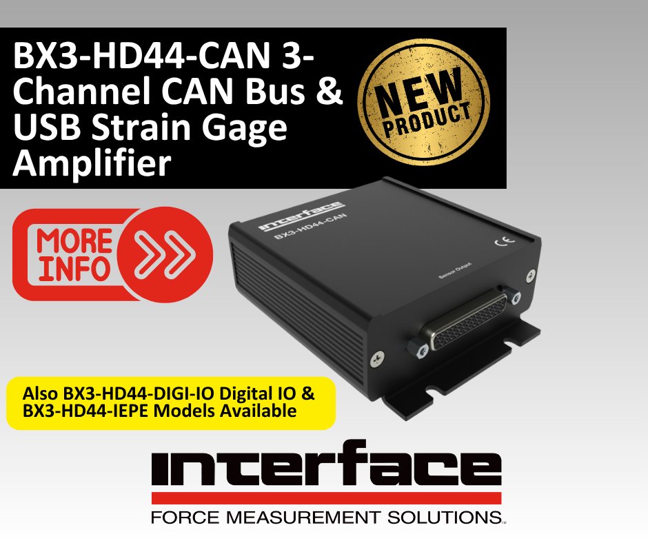 loadcells's tweet photo. Interface's BX3-HD44-CAN 3-Channel CAN bus and USB Strain Gage Amplifier pairs with our 3-axis load cells. https://t.co/l3gGnEtcR6 Sensors connect via the front-panel 44-pin SubD44HD connector. An M12 socket and an M12 plug are available on the rear panel. #loadcells https://t.co/9BYQ8bJ0TY