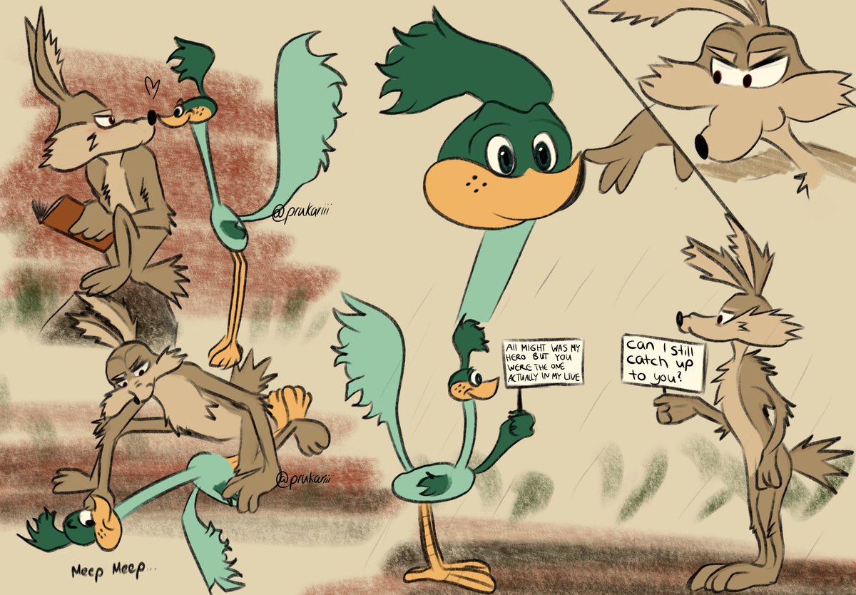 Prukariii's tweet photo. Goofy little sketches of #bkdk as the coyote and the roadrunner https://t.co/G7L6MGf7JO