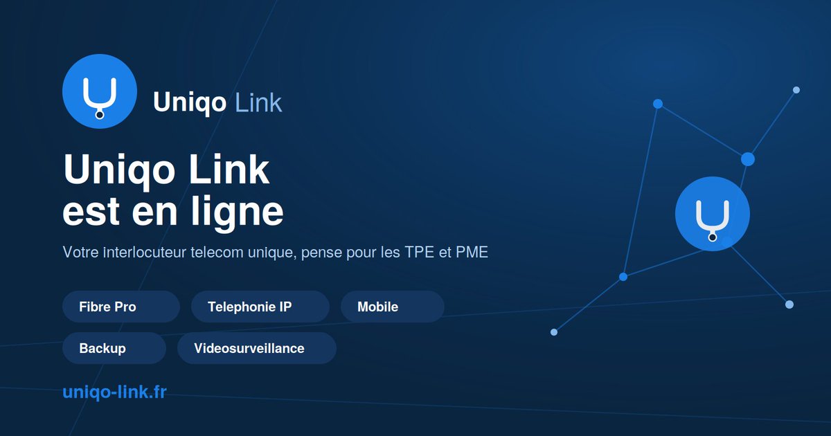 Tinayeuroff's tweet photo. 🚀 Uniqo Link est en ligne !

Fibre pro, telephonie IP, mobile, cloud, videosurveillance : un seul interlocuteur pour toutes vos telecoms d'entreprise.

TPE/PME, simplifiez-vous la vie 👇
https://t.co/hpKGDhnHgb

#TelecomB2B #Fibre #TPE https://t.co/49J8gJTQLr