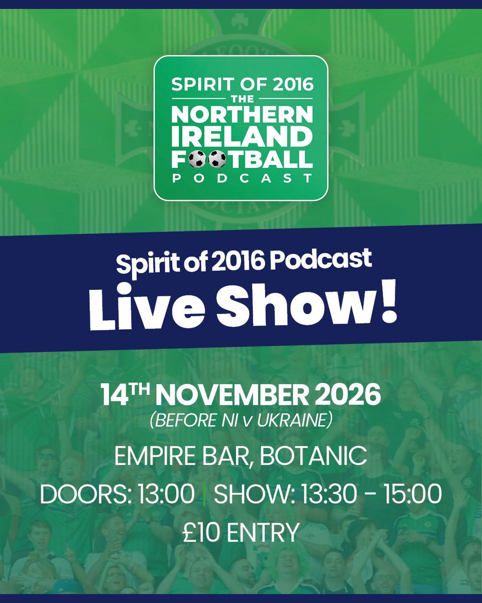 SpiritOf2016Pod's tweet photo. 🚨 SPIRIT OF 2016 — LIVE IN BELFAST! 🎙️

Join us for a live podcast, craic, pints &amp; then we’ll all head down to Windsor together for the match! #GAWA 🟢⚪️

Limited tickets available 👉🏻 https://t.co/YiWvftIhrz https://t.co/Vs3y9Ny9mh