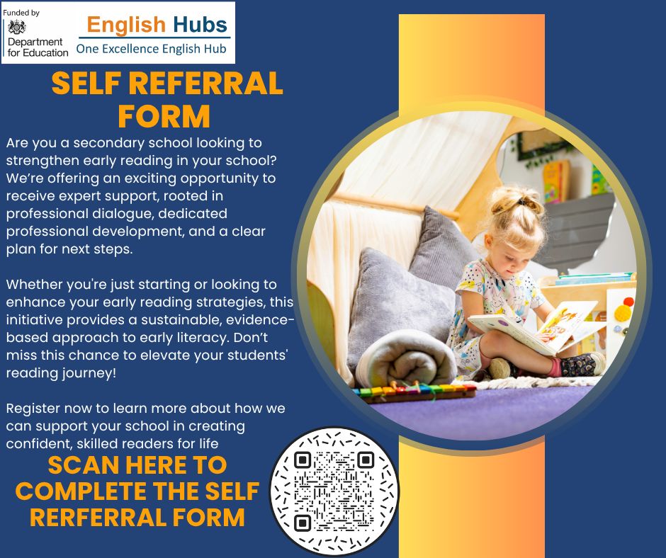 OneExcellenceEH's tweet photo. Secondary Schools

Are you looking to develop and enhance early reading provision in your secondary school? Places are limited, so don't miss this opportunity to strengthen reading provision and transform outcomes for your students.

Self-referral https://t.co/ZwFQnt2kC6 https://t.co/3jxWRB8D4W