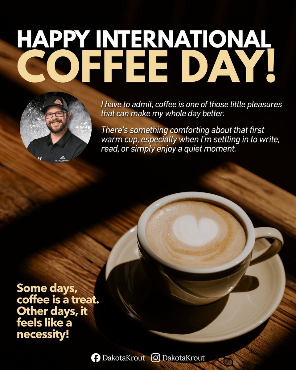 DakotaKrout's tweet photo. Today is International Coffee Day! Whether I'm at home or a coffee shop, I drink it the same way: Drip coffee with a splash of cream! How do you take your brew?

#coffee #internationalcoffeeday #dripcoffee https://t.co/WToaPvek1C