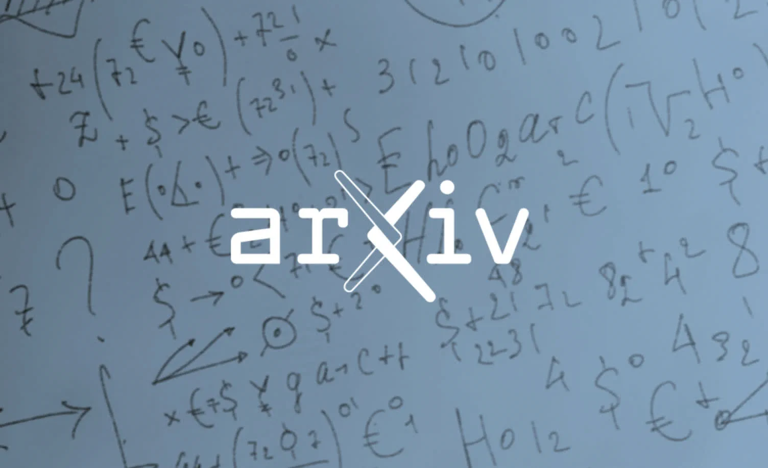 arXiv logo in white over a whiteboard with math symbols.