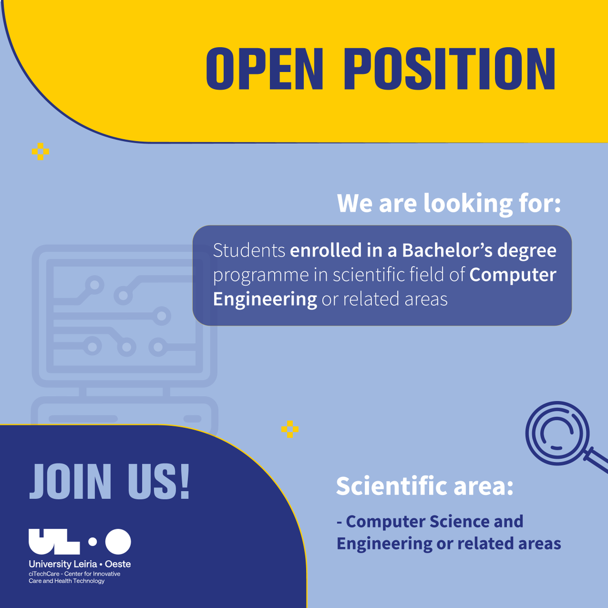 ciTechCare's tweet photo. • CALL FOR APPLICATIONS FOR A RESEARCH FELLOWSHIP •
2 to 16 October 2026
The University of Leiria and Oeste is now opening an application for a scientific research fellowship within the project ChronoC2C. #computerengineering
More info: https://t.co/CRozTAbOth https://t.co/hllDHIgfWL