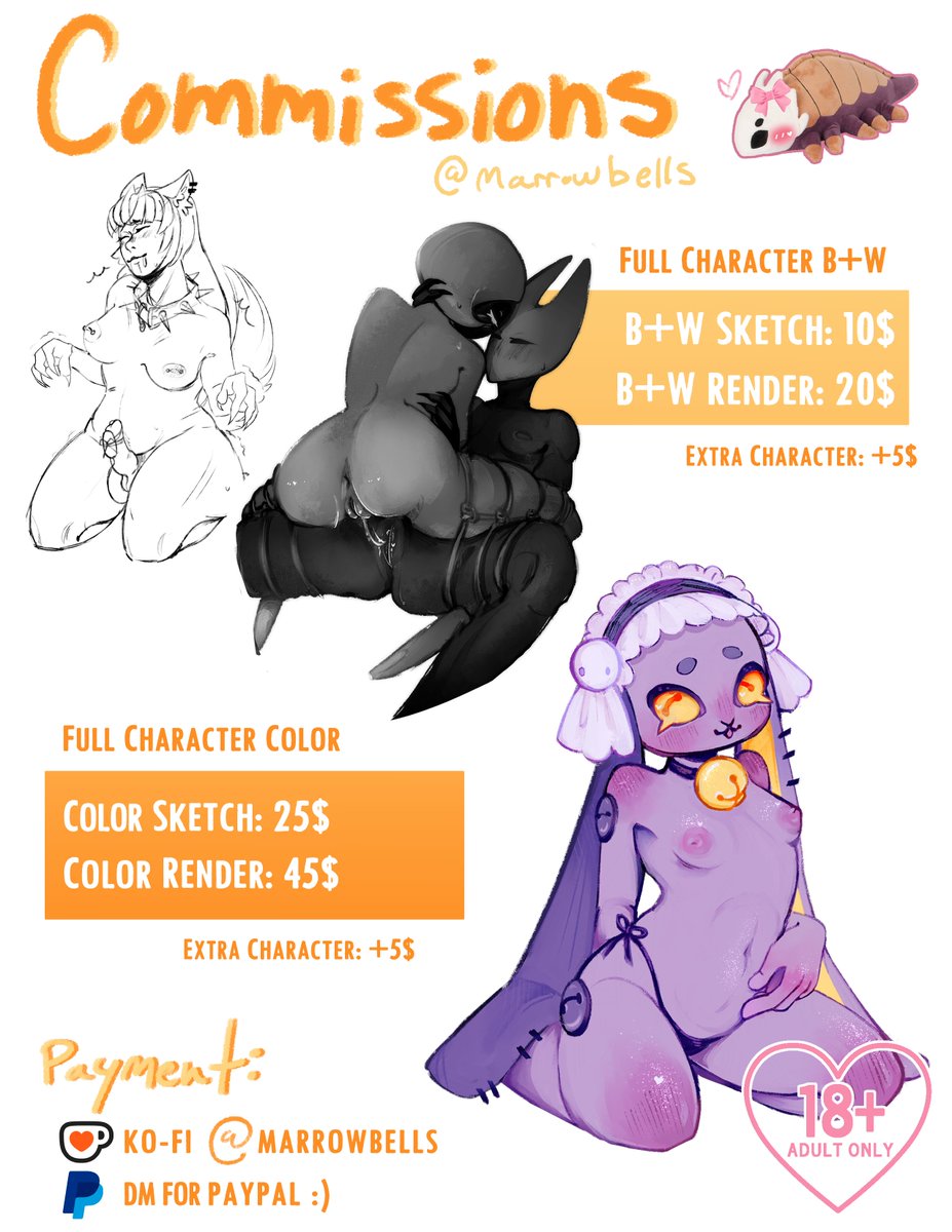 marrowbells's tweet photo. nsfw commission info!
sfw comm info and my ko-fi are linked bellow! https://t.co/78A8YuogZW