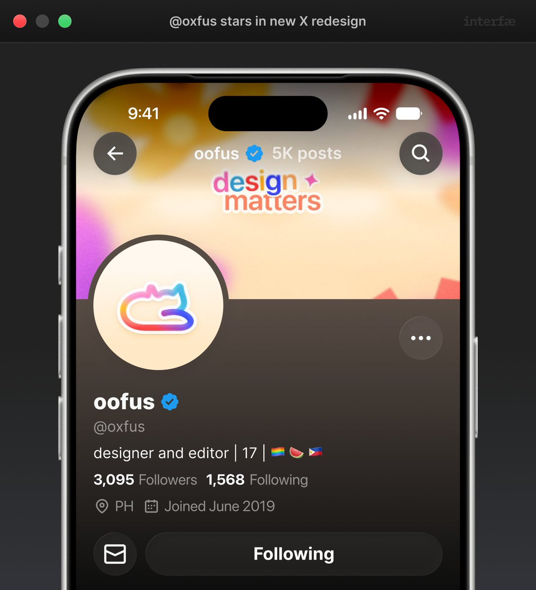 interfae's tweet photo. redesigning random X profiles – @oxfus and @WhosCinq ! https://t.co/wnbOEsO4qu