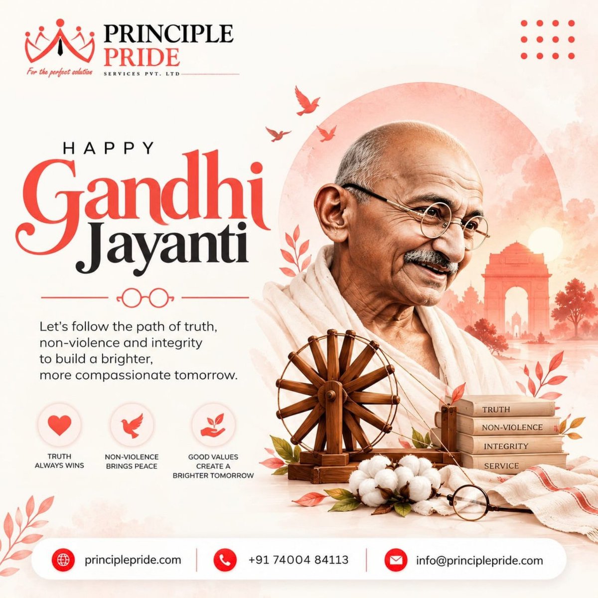 PridePrinciple's tweet photo. 📷 Remembering the Father of the Nation, Mahatma Gandhi, on his birth anniversary.
Let’s follow the path of truth, non-violence, and integrity to build a brighter tomorrow. 📷
Happy Gandhi Jayanti!
— Team Principle Pride
#GandhiJayanti #MahatmaGandhi #TruthAndNonViolence https://t.co/yqnOhszLVI