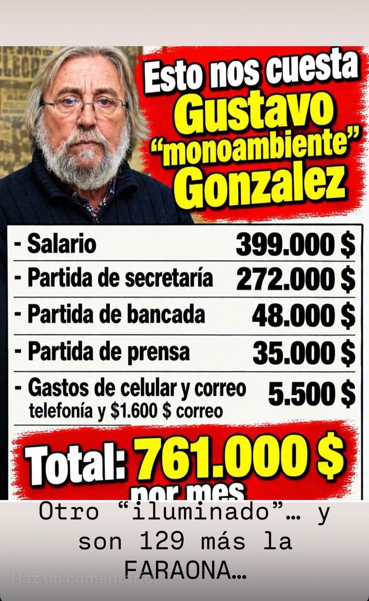 SeUruguay's tweet photo. Ah... pero la pobreza #infantil, las #inequidades y la "#injusticia social"

Están llenos de propuestas, ninguna para ganar lo que gana el resto del pueblo. #Comunista 

$ 761.000 = 19.025 DÓLARES X MES

#SeTieneQueSaber  🇺🇾 https://t.co/C1dDIF0XfF