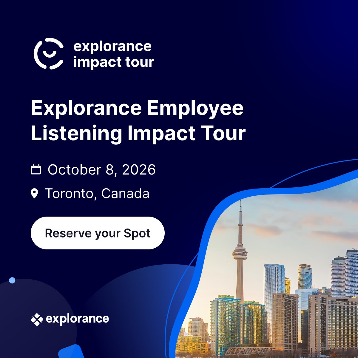 explorance's tweet photo. 📣 Toronto #HR and #EX leaders: Move from collecting feedback to acting on it at the #Explorance Employee Listening Impact Tour, Oct. 8, 2026.

Join peers for practical discussions on listening strategy, leadership insight, and trust.

https://t.co/2EliMliCUm

#EmployeeListening https://t.co/9MeTClW6ya