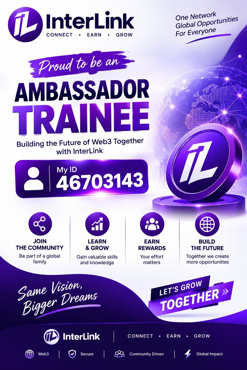 itzexcellencybk's tweet photo. 🚀 Proud to be an InterLink Ambassador Trainee!

Building, learning, and growing with a global Web3 community. 🌍🔗

Ambassador Trainee ID: 46703143

Let’s grow together! 💜
#InterLink #ITL #ITLX #ITLG https://t.co/Nd3L4R8ECO