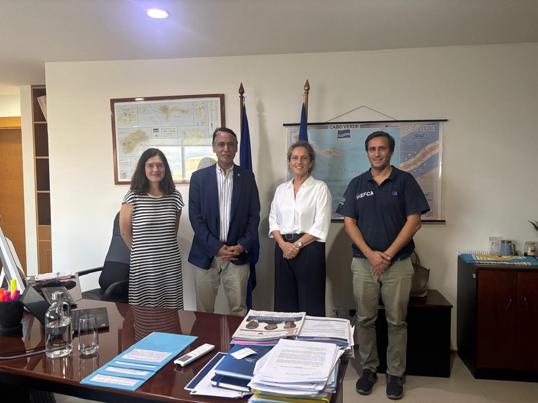 CSRP2016's tweet photo. En marge du 2e GT SCS, le Secrétaire Permanent de la CSRP @khallahi  a été reçu par SE Mme Sylvie Millot, Ambassadrice de l'UE au Cap-Vert. Les échanges, avec la délégation de l'@EFCA_EU, ont porté sur le projet AGIR INN WASOP. https://t.co/WdDZuPjGkV