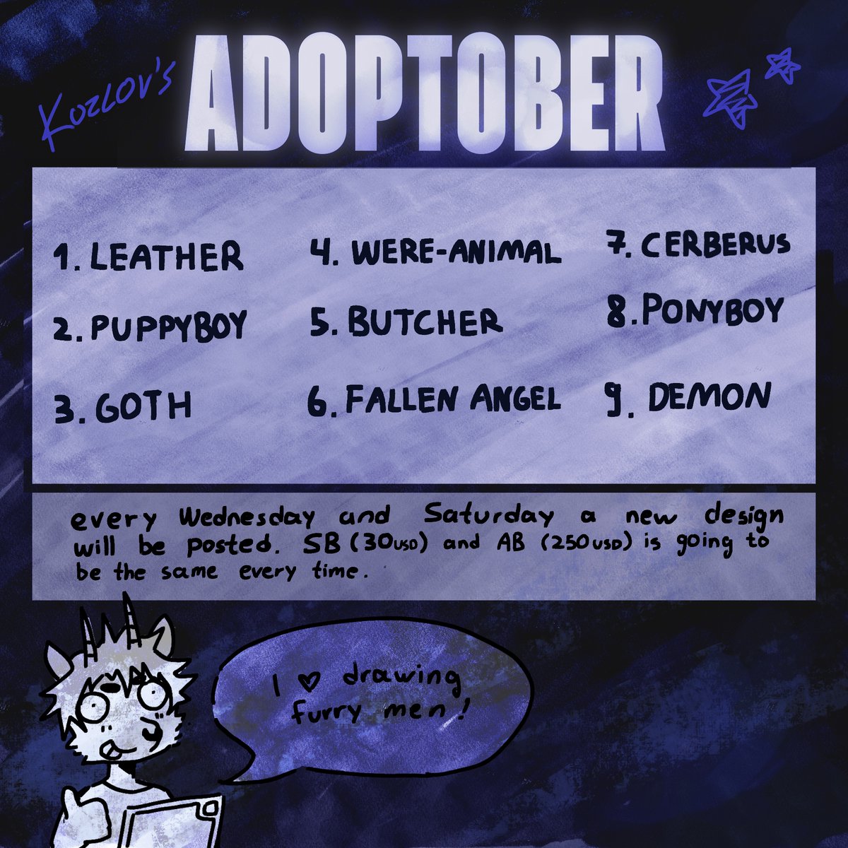 ThirtyGoats's tweet photo. Made my own October challenge! 
Adoptober - every Wednesday and Saturday I'll be posting a new adoptable following these themes:-) https://t.co/bIAn3Vxdlv