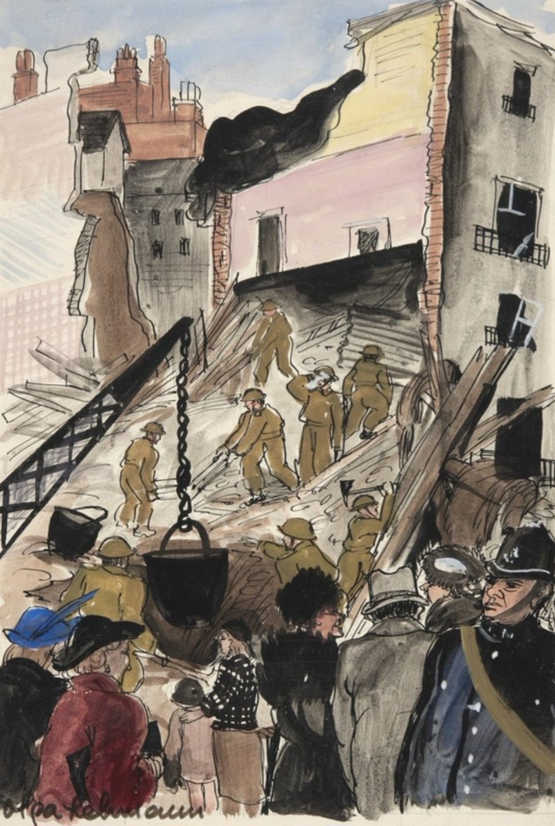 ahistoryinart's tweet photo. During WW2, Olga Lehmann's decorative murals enlivened the dour interiors of the nationwide chain of state-run 'British restaurants,' requisitioned hotels, the ministry of aircraft production and the government censorship department in Holborn. This work is from 1940. https://t.co/3EDdEj4bx6