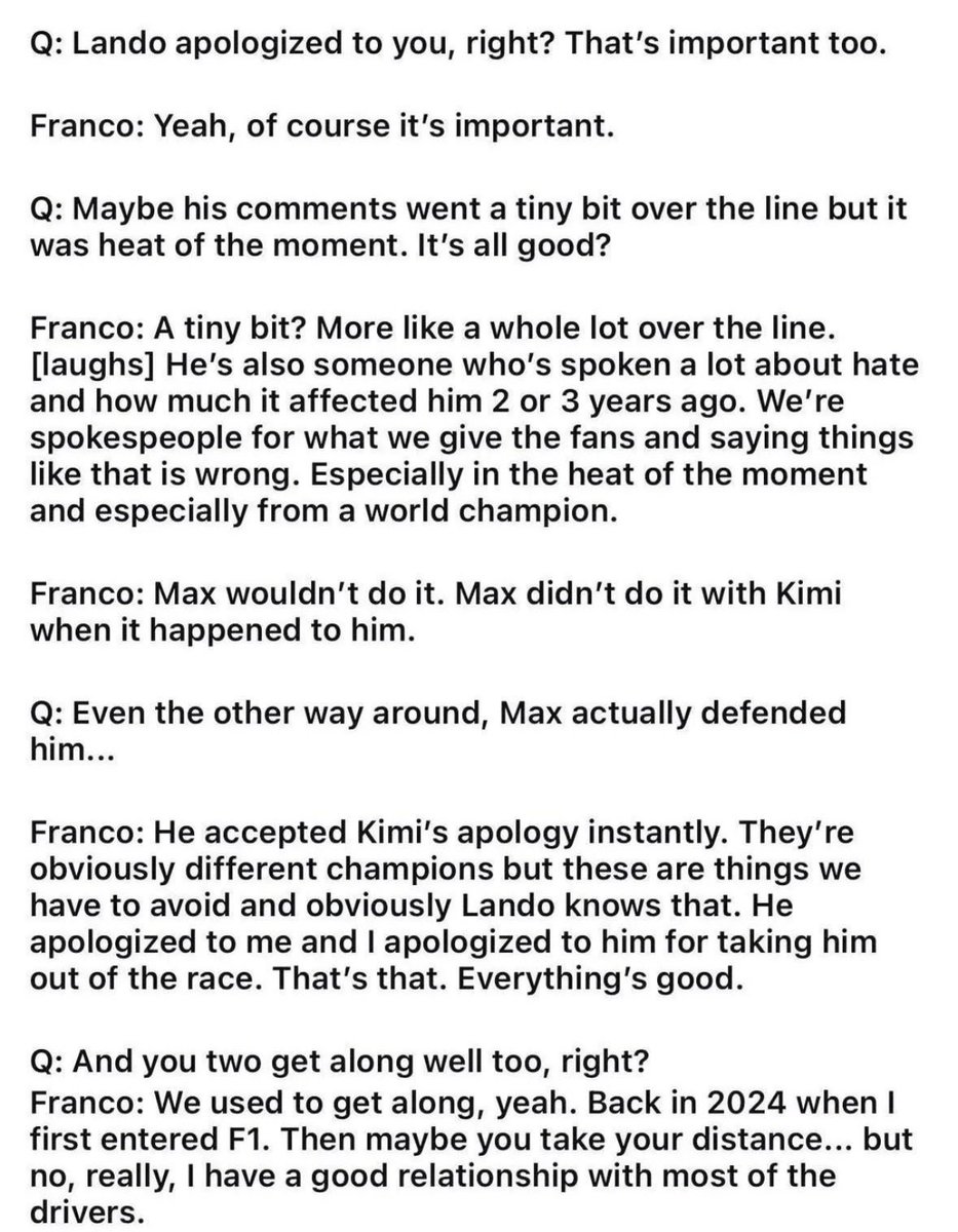F1Tami's tweet photo. Someone who actually speaks Spanish and could watch the Franco interview is this actually what he said…. https://t.co/KWsxcIvmK7