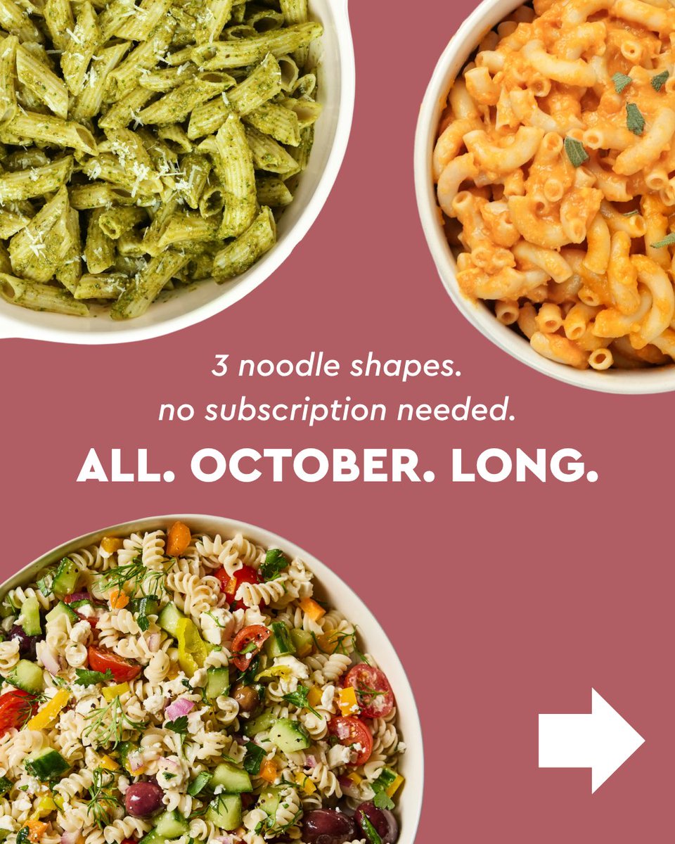 hero's tweet photo. It's National Pasta Month, and we came correct 🫡🍝  We are proudly making all the 5g net carb* Hero Noodles™ shapes available without a subscription all month long!

SWIPE for the full lineup and let us know which noodle shape you're most excited to snag. The pasta-bilities are endless. 👉

*All figures listed per serving. See nutrition facts at https://t.co/pIU1VLAm46.

#NationalPastaMonth #healthyeating #protein #fiber #heronoodles