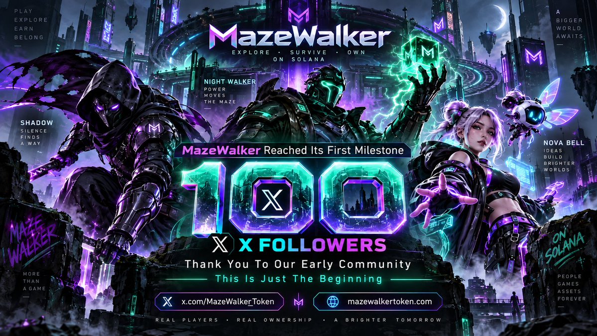 MazeWalkerToken's tweet photo. We’re proud to announce that MazeWalker has reached its first milestone — 100 community members! 🎉
Thank you to everyone who has joined us early and continues to support the vision. Your belief in MazeWalker means everything to us, and this is only the beginning.
We’re building more than a project — we’re building a community, an ecosystem, and a movement.
100 strong today. Much bigger tomorrow.
Stay with us as we continue to grow. 🚀
🔗 https://t.co/koMTGdrpjK
🌐 https://t.co/tvI4w6hG3Z
