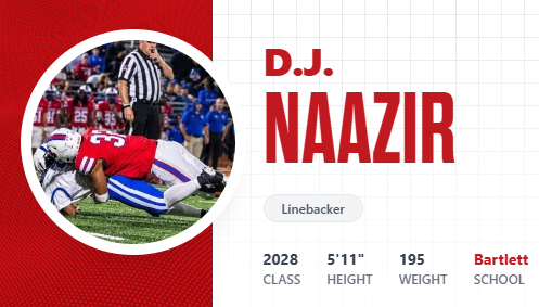 CSmithScout's tweet photo. Mid-Szn Clips ....#PRZTN

#TN2028 (LB) @DquaveonNaazir - Bartlett

- Undersized but fast to the ball, quick footed
- True middle backer; Can work in space
- Can provide a pass rush; Shows developing range 

Film: https://t.co/ayuLR7vCfh

#Panthers  #WestTN28

#CSS https://t.co/iEJb6FISCH