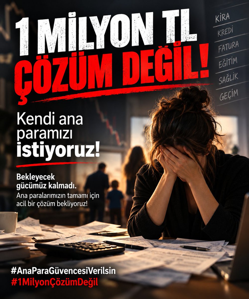 gnkarkar's tweet photo. Borçlarımız var!
Ödemelerimiz var!
Ailelerimiz ve sorumluluklarımız var!
ANAPARADA DEVLET GÜVENCESİ!
BEKLEYECEK GÜCÜMÜZ YOK!

1 milyon TL değil, ana paralarımızın tamamını kapsayan bir çözüm istiyoruz.

@memetsimsek @_cevdetyilmaz
#AnaParaGüvencesiVerilsin
#1MilyonÇözümDeğil https://t.co/ToBM0mwRr2