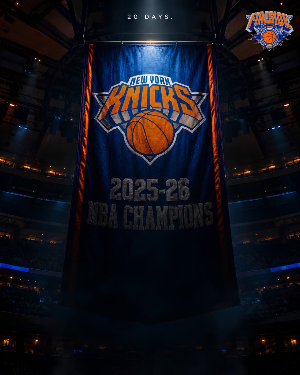 FiresideKnicks's tweet photo. 20 more days until the championship banner is raised. 🏆 https://t.co/y2xjbciuiC