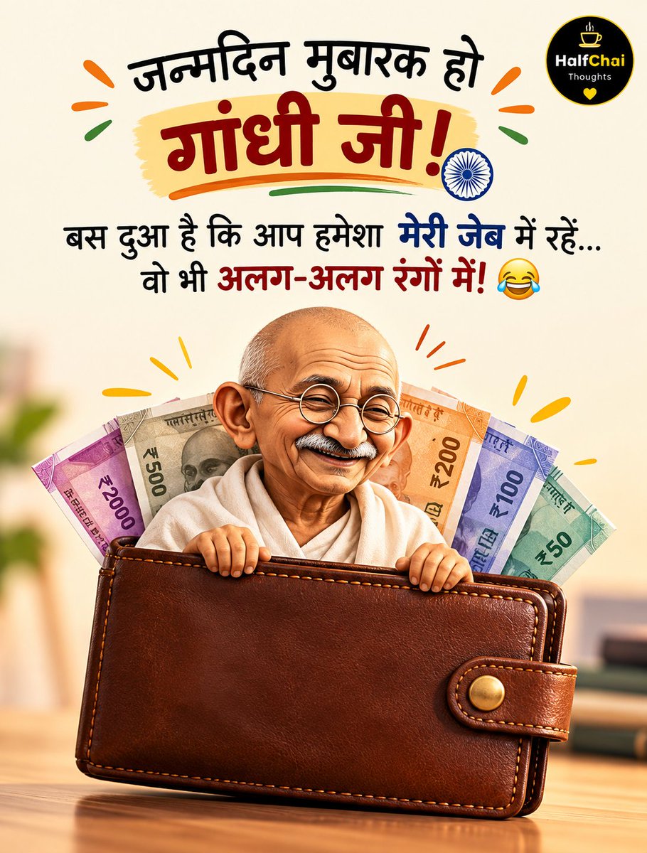HalfChaiThought's tweet photo. गांधी जयंती पर बस इतनी सी दुआ है…
जेब हमेशा भरी रहे! 😂💸🇮🇳

#GandhiJayanti #explore #viralreels #2October #justforfun https://t.co/oiaJn4HCuu