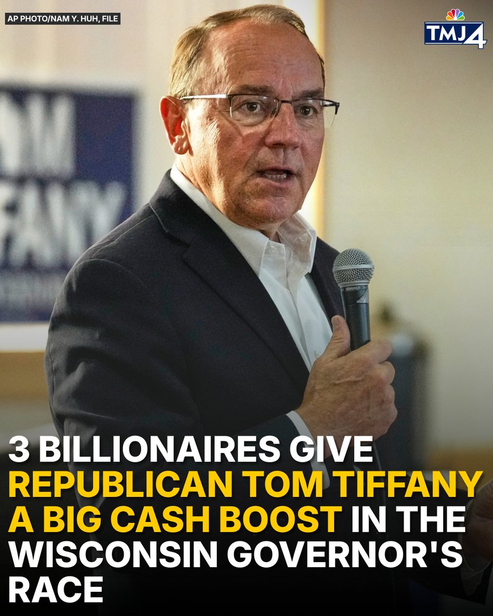 tmj4's tweet photo. Tom Tiffany, the Republican congressman backed by President Donald Trump, has raised more than $26 million during the past two months, with $24 million-plus coming from just three people.

Read more: https://t.co/kyhr8P1MUt https://t.co/sVuOVBpvZC