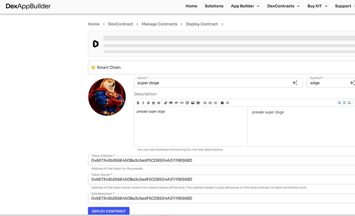 SUPERDOGEBEP20's tweet photo. @dexkit @thirdweb I'm trying to create a presale, but it's not being created. I click Create, and nothing happens. @dexkit https://t.co/ntTZ8zx0AI