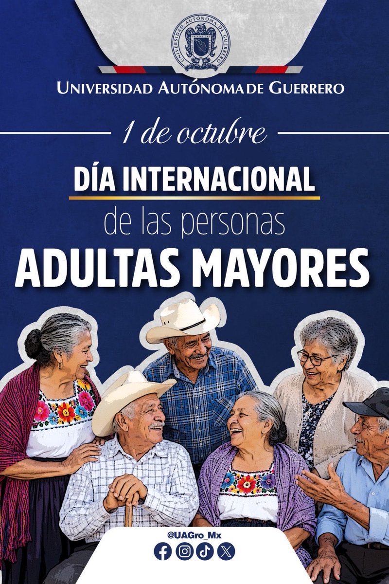 UAGro_MX's tweet photo. 🌟👵🏽👴🏽 En el Día Internacional de las Personas Mayores, reconocemos a quienes con sus experiencias, historias y enseñanzas han dejado huella en nuestras familias y en nuestra sociedad.

Hoy nos recuerdan que cada generación tiene algo que enseñar y mucho que compartir. 🦅 https://t.co/WU7vlDhaSD