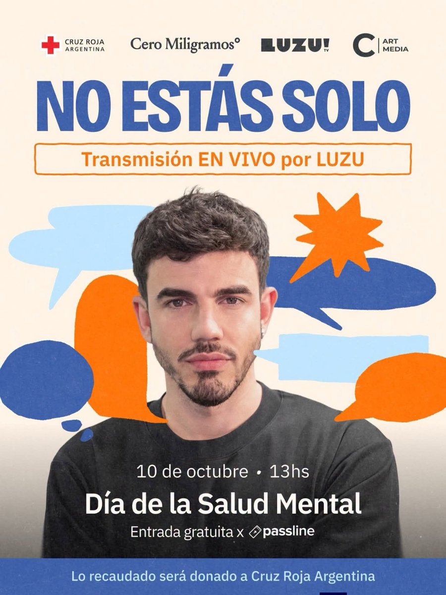Patch's tweet photo. Por favor difundir con toda  la comunidad... Actividad sobre salud mental. Entradas GRATIS. 
"NO ESTÁS SOLO" - Sábado 10 de Octubre 2026 - 12:00 hrs. Complejo C Art Media Av. Corrientes 6271, CABA Tickets gratis por https://t.co/JHTtBMx9zS https://t.co/A0F626vjFm