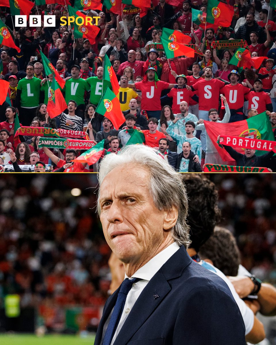 BBCMOTD's tweet photo. A section of Portugal fans show their support for their head coach Jorge Jesus, who says that there's no rift with Cristiano Ronaldo 🇵🇹 https://t.co/42jipxIi0U